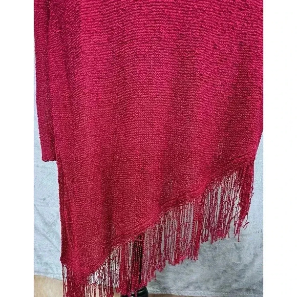 Chicos Womens Sz L Mesh Fringes Red‎ Disco Dress Asymmetrical Hem Side Slit - Picture 5 of 12